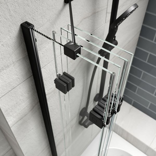Kudos Inspire Matt Black Four Panel In Fold Bath Screen Left Hand #3