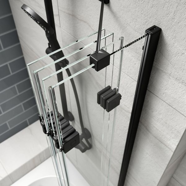 Kudos Inspire Matt Black Four Panel In Fold Bath Screen Right Hand #3