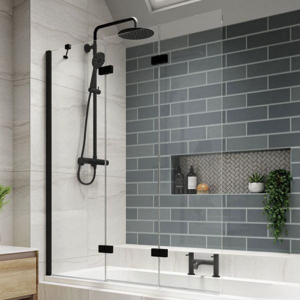 Kudos Inspire Matt Black Three Panel In Fold Bath Screen