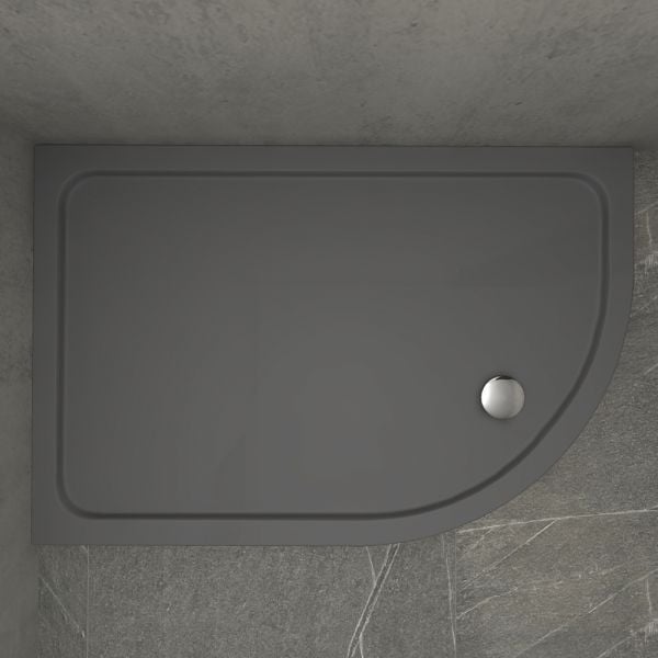 Kudos KStone Slip Resistant Slate Grey Offset Quadrant Shower Tray 900 x 760mm Left Hand