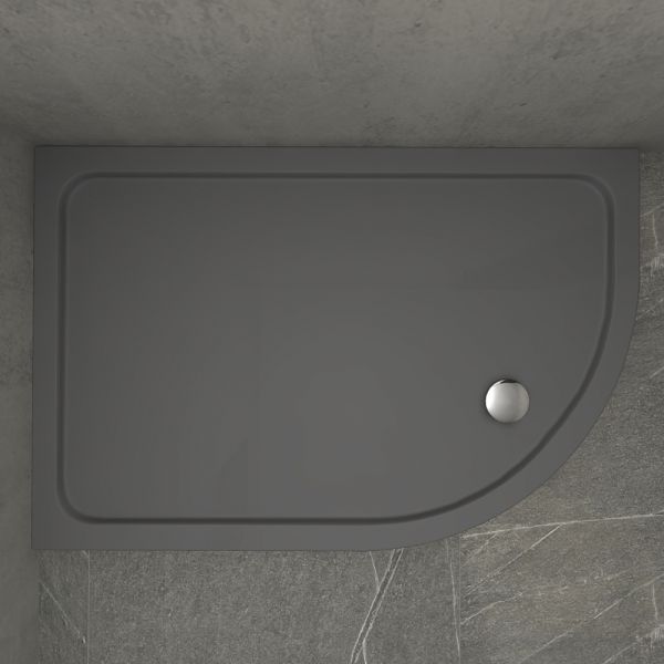 Kudos KStone Slip Resistant Slate Grey Offset Quadrant Shower Tray 1000 x 900mm Left Hand