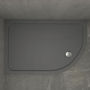 Kudos KStone Slip Resistant Slate Grey Offset Quadrant Shower Tray 900 x 760mm Left Hand