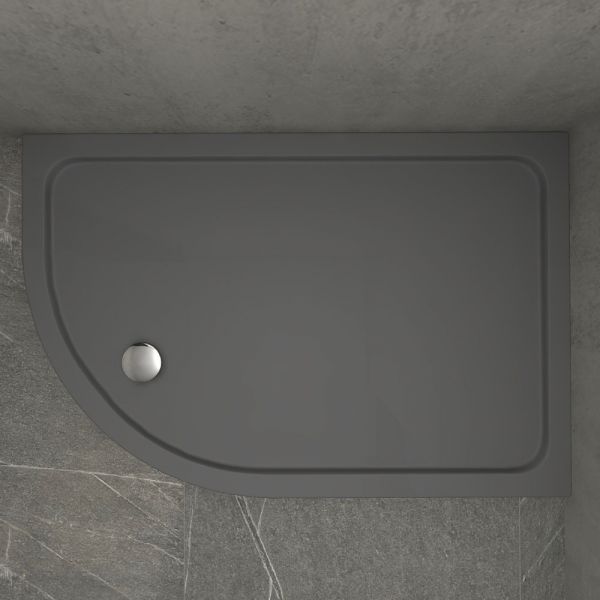 Kudos KStone Slip Resistant Slate Grey Offset Quadrant Shower Tray 1200 x 900mm Right Hand