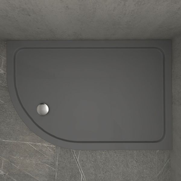 Kudos KStone Slip Resistant Slate Grey Offset Quadrant Shower Tray 900 x 800mm Right Hand