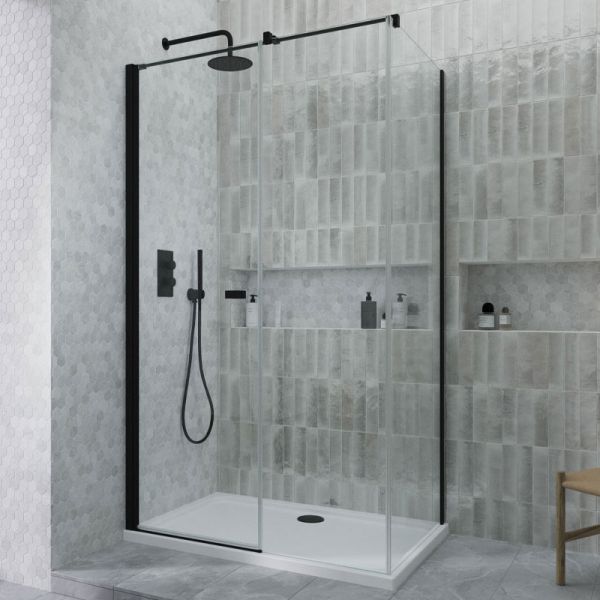 Kudos Siona Matt Black 1000 Pivot Shower Door in Corner