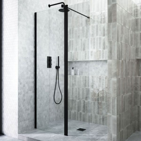 Kudos Siona Matt Black Wetroom Shower Panel 1100mm Wide