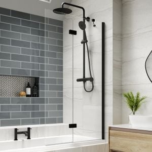 Kudos Inspire Matt Black 6mm Two Panel In Fold Bath Screen Right Hand