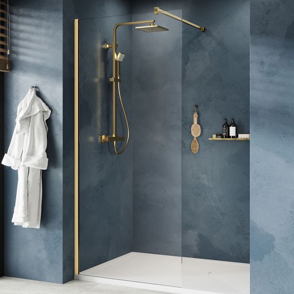 Kudos Ultimate 2 Wet Room Shower Panel 10mm 400 Wide Brushed Brass