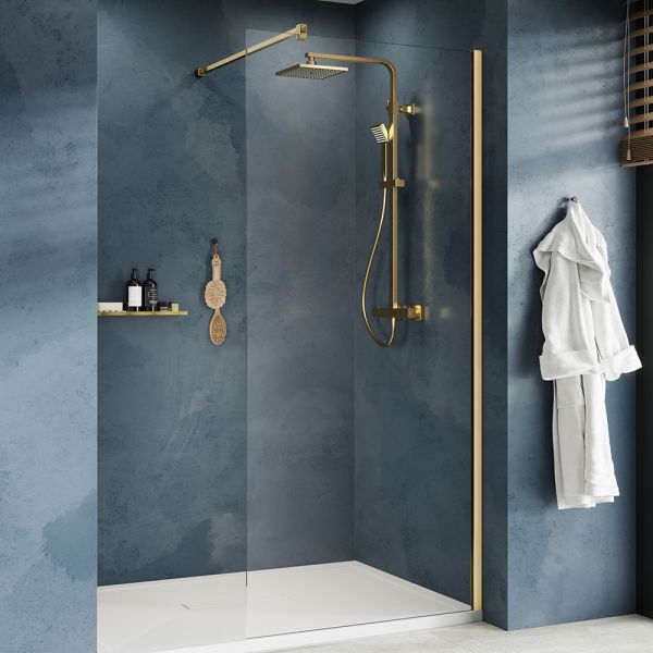 Kudos Ultimate 2 Wet Room Shower Panel 8mm 760 Wide Polished Gold