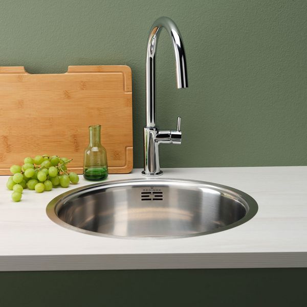 Reginox Round Single Bowl Stainless Steel Kitchen Sink 440 x 440 x 160mm #4