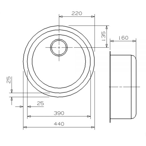 Reginox Round Single Bowl Stainless Steel Kitchen Sink 440 x 440 x 160mm #2