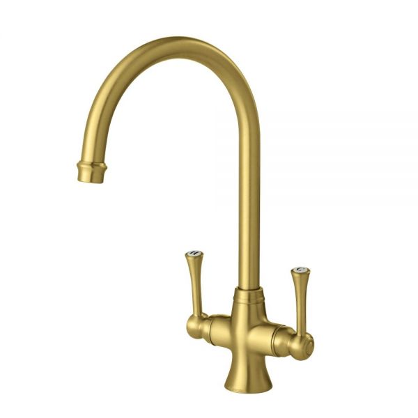 Clearwater Regent C Twin Lever Brushed Brass Monobloc Kitchen Sink Mixer Tap