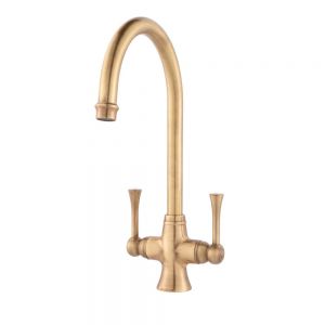 Clearwater Regent C Twin Lever Antique Brass Monobloc Kitchen Sink Mixer Tap