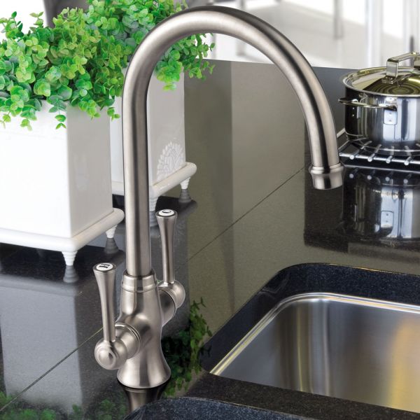 Clearwater Regent C Twin Lever Brushed Nickel Monobloc Kitchen Sink Mixer Tap #2