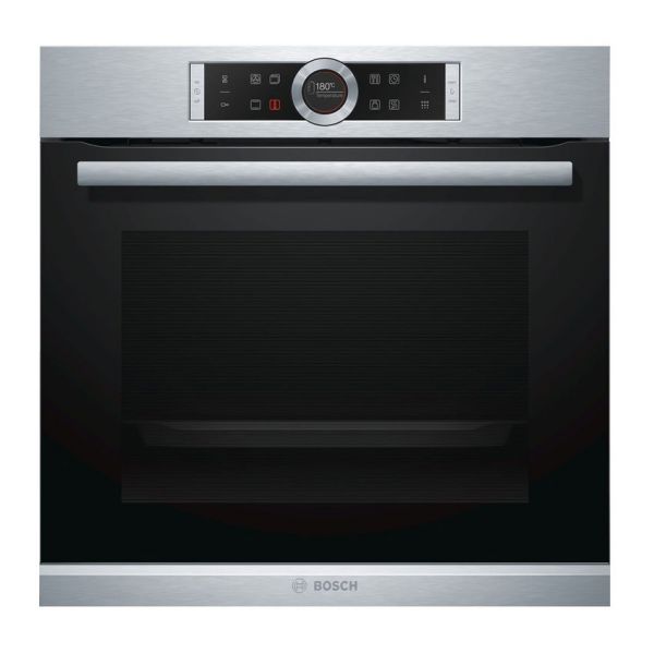Bosch Serie 8 60cm Black and Stainless Steel Built In Single Oven with Pyrolytic Cleaning