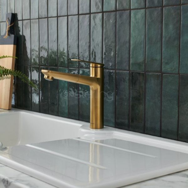 Clearwater Levant Single Lever Brushed Brass Pull Out Monobloc Kitchen Sink Mixer Tap #3