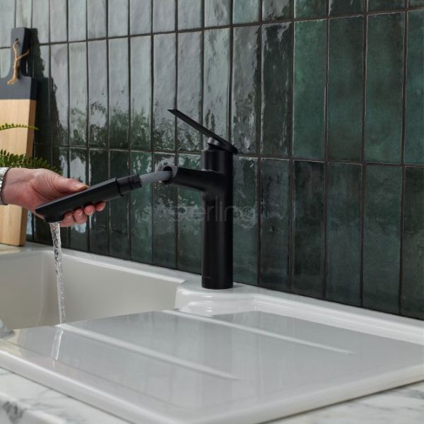 Clearwater Levant Single Lever Matt Black Pull Out Monobloc Kitchen Sink Mixer Tap #4