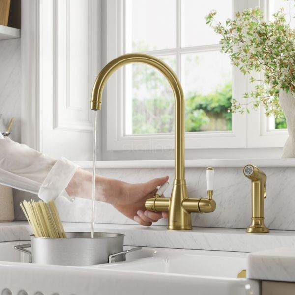 Clearwater Longdon Brushed Brass 4 in 1 Boiling Hot Water Kitchen Mixer Tap with Rinse Handset #2