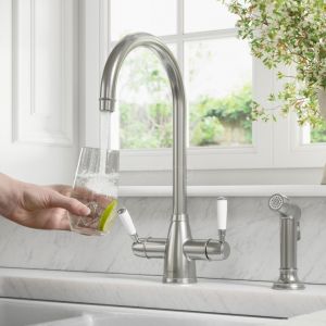 Clearwater Longdon Brushed Nickel 4 in 1 Boiling Hot Water Kitchen Mixer Tap with Rinse Handset