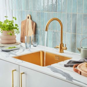 Clearwater Loreto Double Lever Brushed Brass Monobloc Kitchen Sink Mixer Tap