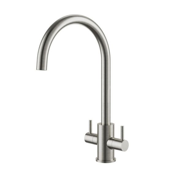 Clearwater Loreto Double Lever Brushed Nickel Monobloc Kitchen Sink Mixer Tap
