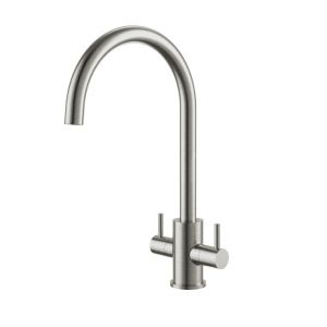 Clearwater Loreto Double Lever Brushed Nickel Monobloc Kitchen Sink Mixer Tap