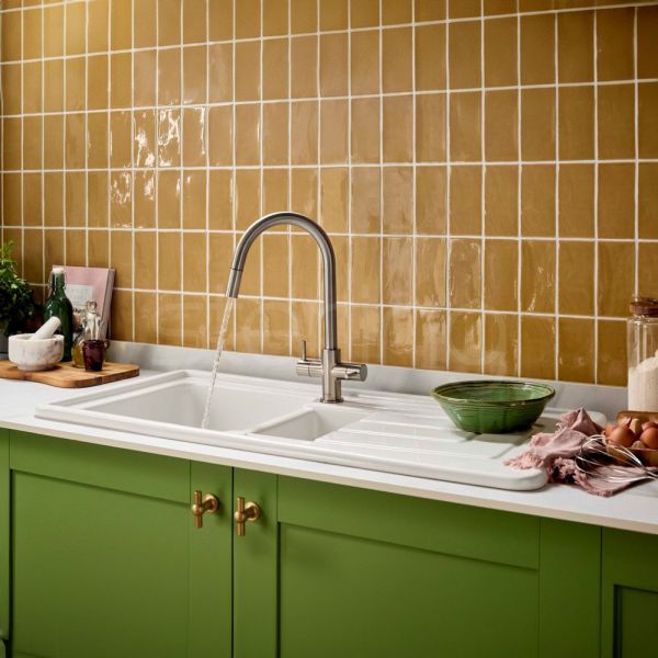 Clearwater Loreto Double Lever Brushed Nickel Pull Out Monobloc Kitchen Sink Mixer Tap #2