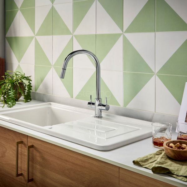 Clearwater Loreto Double Lever Chrome Pull Out Monobloc Kitchen Sink Mixer Tap #2