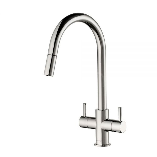 Clearwater Loreto Double Lever Chrome Pull Out Monobloc Kitchen Sink Mixer Tap