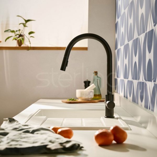 Clearwater Loreto Double Lever Matt Black Pull Out Monobloc Kitchen Sink Mixer Tap #2