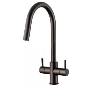 Clearwater Loreto Double Lever Matt Black Pull Out Monobloc Kitchen Sink Mixer Tap