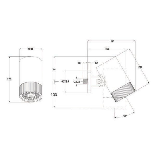 JTP Lumen Brushed Brass Wall Mounted Shower Head #3