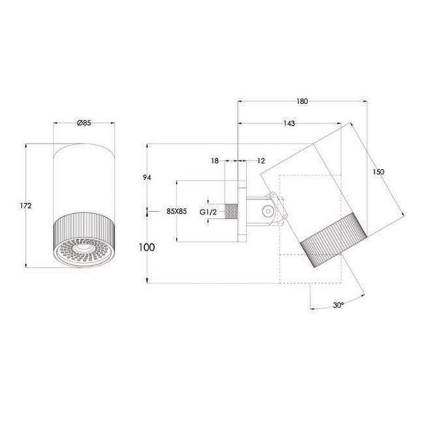 JTP Lumen Chrome Wall Mounted Shower Head #2