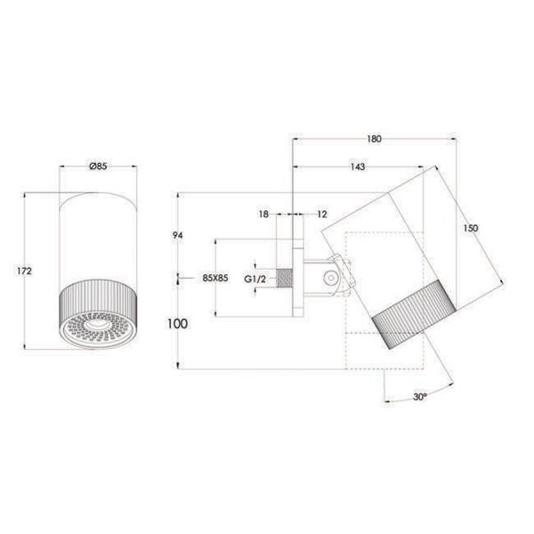 JTP Lumen Matt Black Wall Mounted Shower Head #3