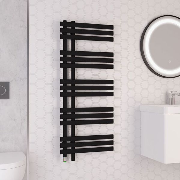 Eastbrook Loddon Dry Element 1200 x 500 Matt Black Electric Towel Rail #2