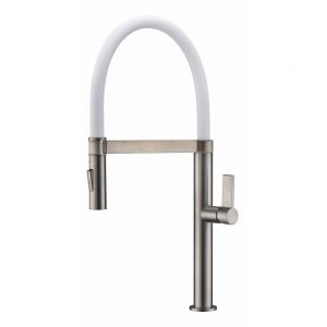 Clearwater Meridian Single Lever Brushed Nickel and White Kitchen Sink Mixer Tap