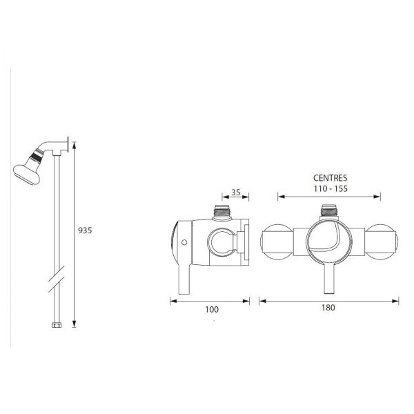 Bristan Opac Thermostatic Exposed Mini Valve With Rigid Riser MINI2 TS1203 RR C #2