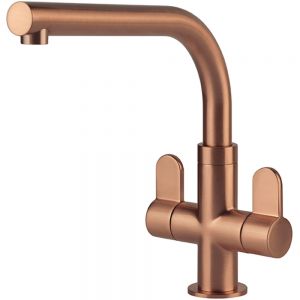 Clearwater Miram Twin Lever Brushed Copper Monobloc Kitchen Sink Mixer Tap