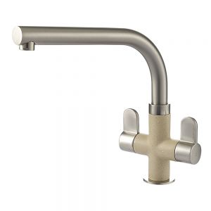 Clearwater Miram Twin Lever Brushed Nickel Moonstone Monobloc Kitchen Sink Mixer Tap