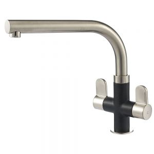 Clearwater Miram Twin Lever Brushed Nickel Nero Black Monobloc Kitchen Sink Mixer Tap