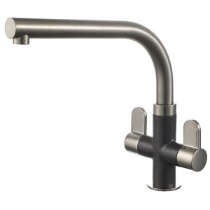 Clearwater Miram Twin Lever Brushed Nickel Onyx Black Monobloc Kitchen Sink Mixer Tap