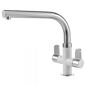 Clearwater Miram Twin Lever Chrome Polar White Monobloc Kitchen Sink Mixer Tap