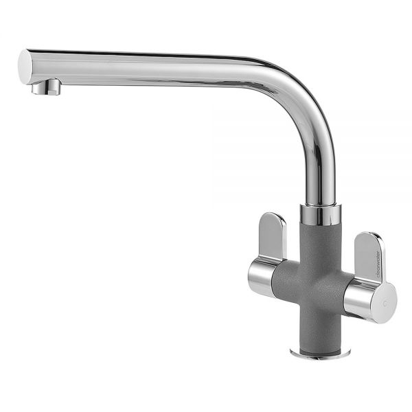 Clearwater Miram Twin Lever Chrome Croma Grey Monobloc Kitchen Sink Mixer Tap