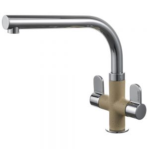 Clearwater Miram Twin Lever Chrome Moonstone Monobloc Kitchen Sink Mixer Tap