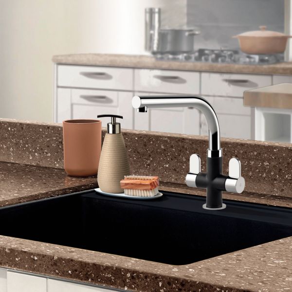 Clearwater Miram Twin Lever Chrome Nero Black Monobloc Kitchen Sink Mixer Tap #2