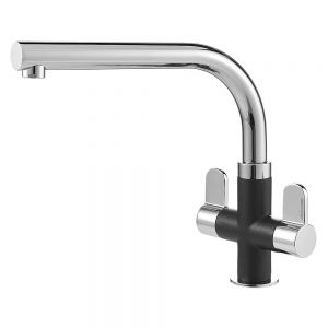 Clearwater Miram Twin Lever Chrome Onyx Black Monobloc Kitchen Sink Mixer Tap