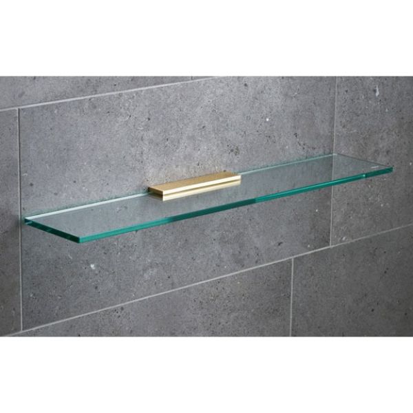 Miller Classic 600mm Glass Shelf with Brushed Lacquered Brass Bracket
