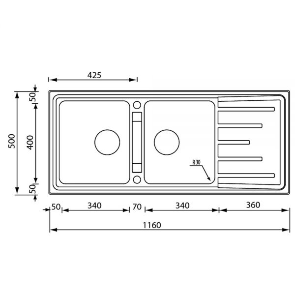 Clearwater Monza 2 Bowl Inset Stainless Steel Kitchen Sink with Drainer 1160 x 500 #2