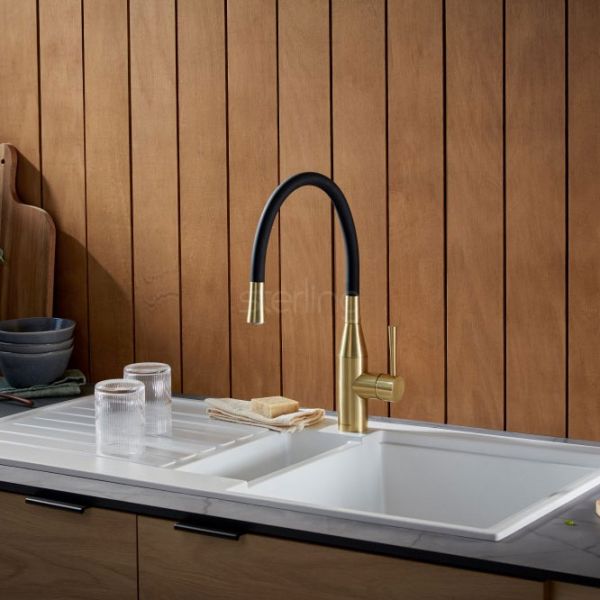 Clearwater Morpho Flex Single Lever Brushed Brass and Black Monobloc Kitchen Sink Mixer Tap #2