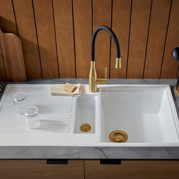 Clearwater Morpho Flex Single Lever Brushed Brass and Black Monobloc Kitchen Sink Mixer Tap #3